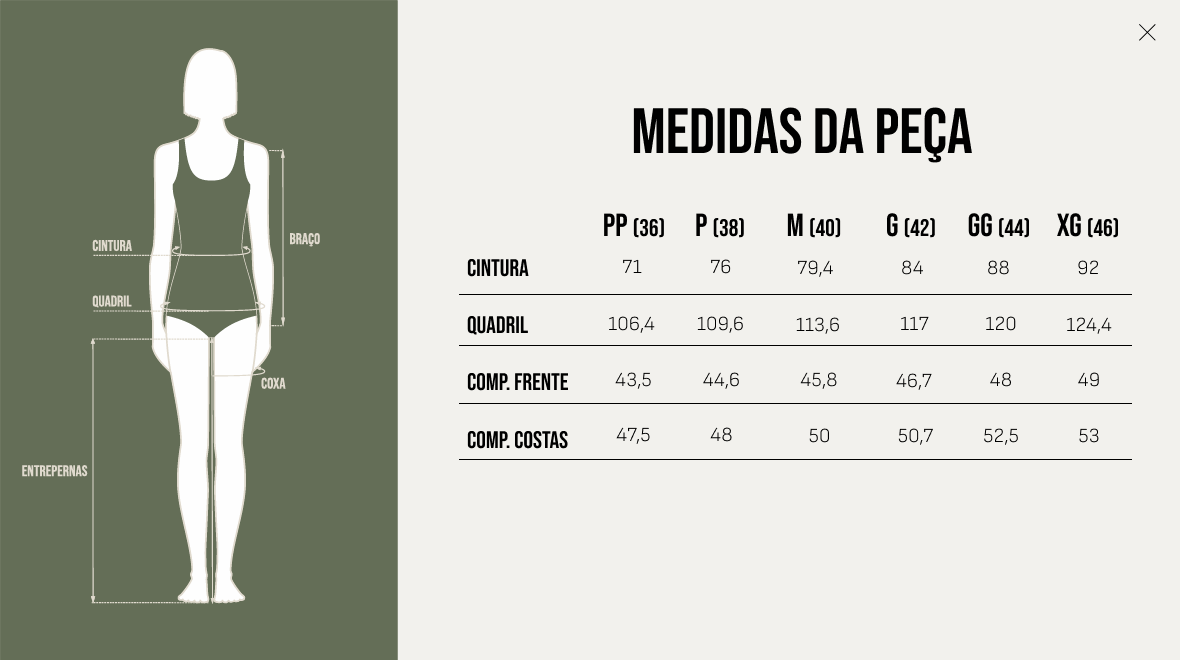 Tabela de Medidas - Saia Amanda - Marsala