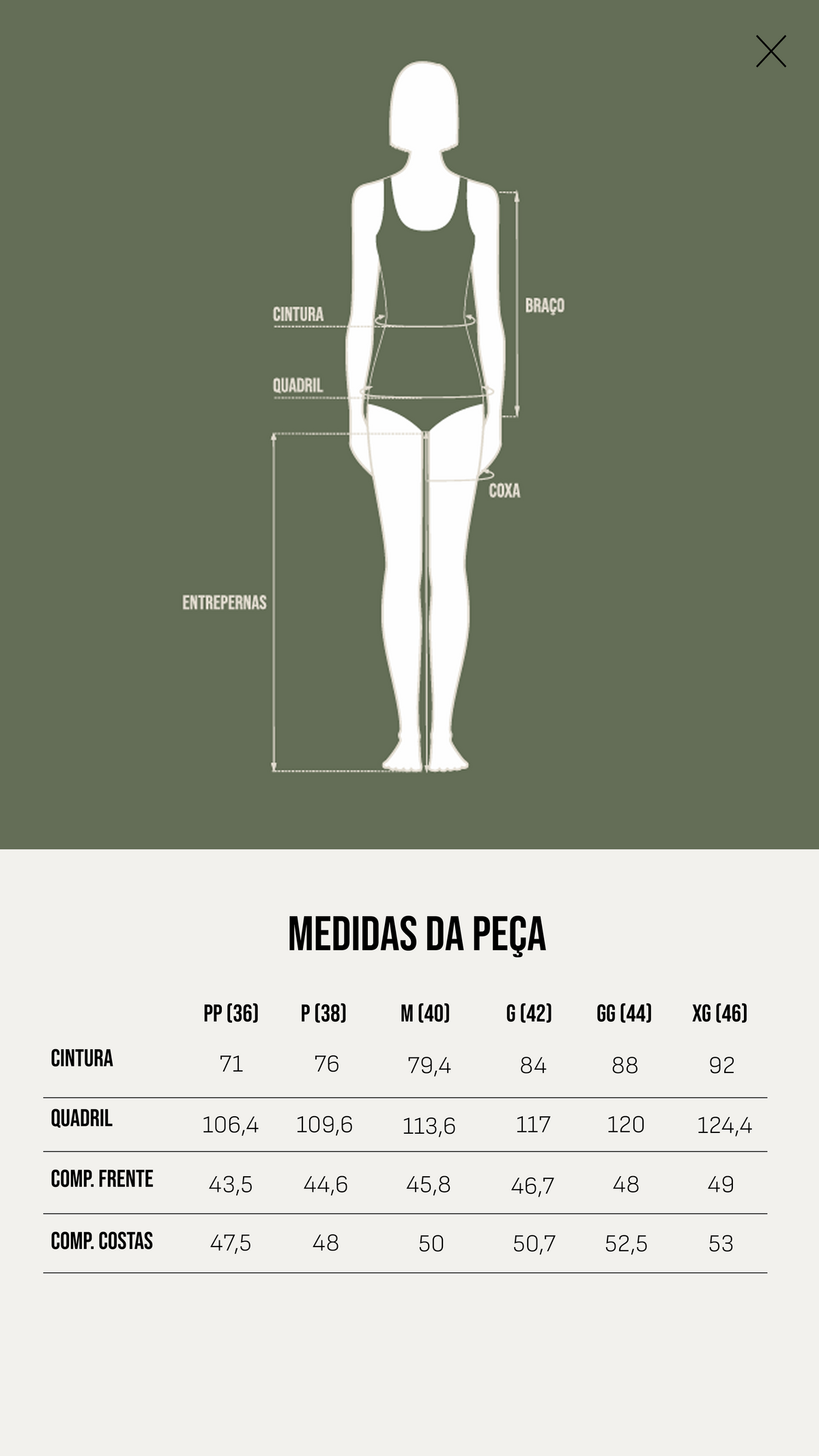 Tabela de Medidas - Saia Amanda - Marsala