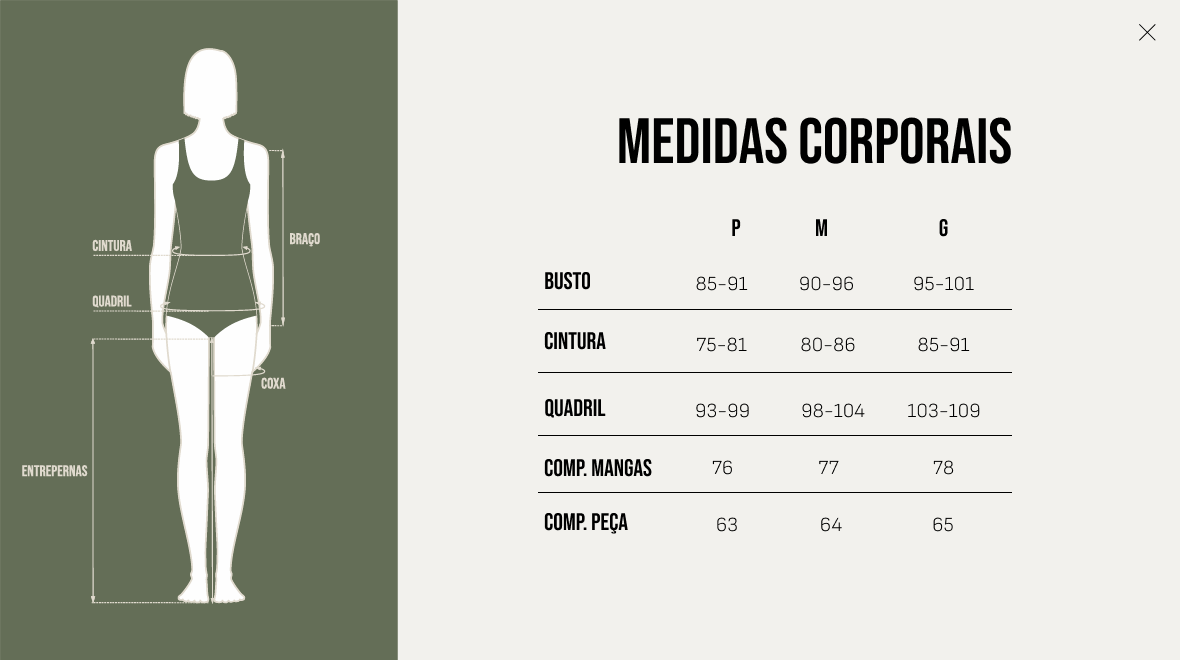 Tabela de Medidas - Blusa Ana - Preta (pré-venda)