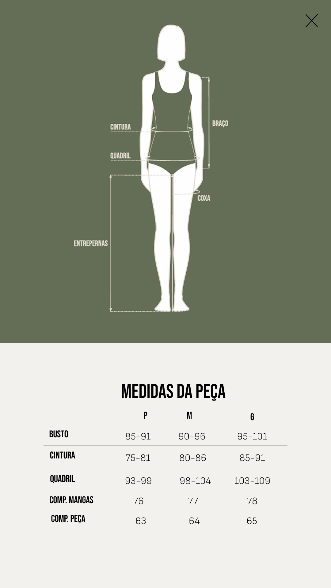 Tabela de Medidas - Blusa Ana - Preta (pré-venda)