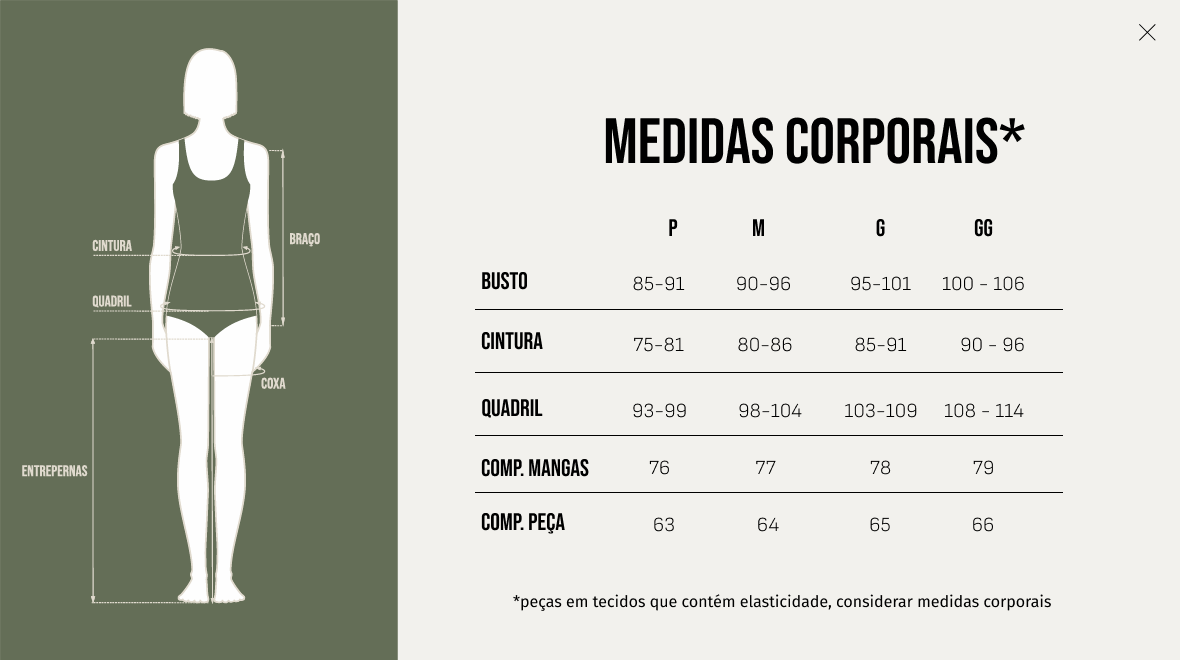 Tabela de Medidas - Blusa Ana - Preta