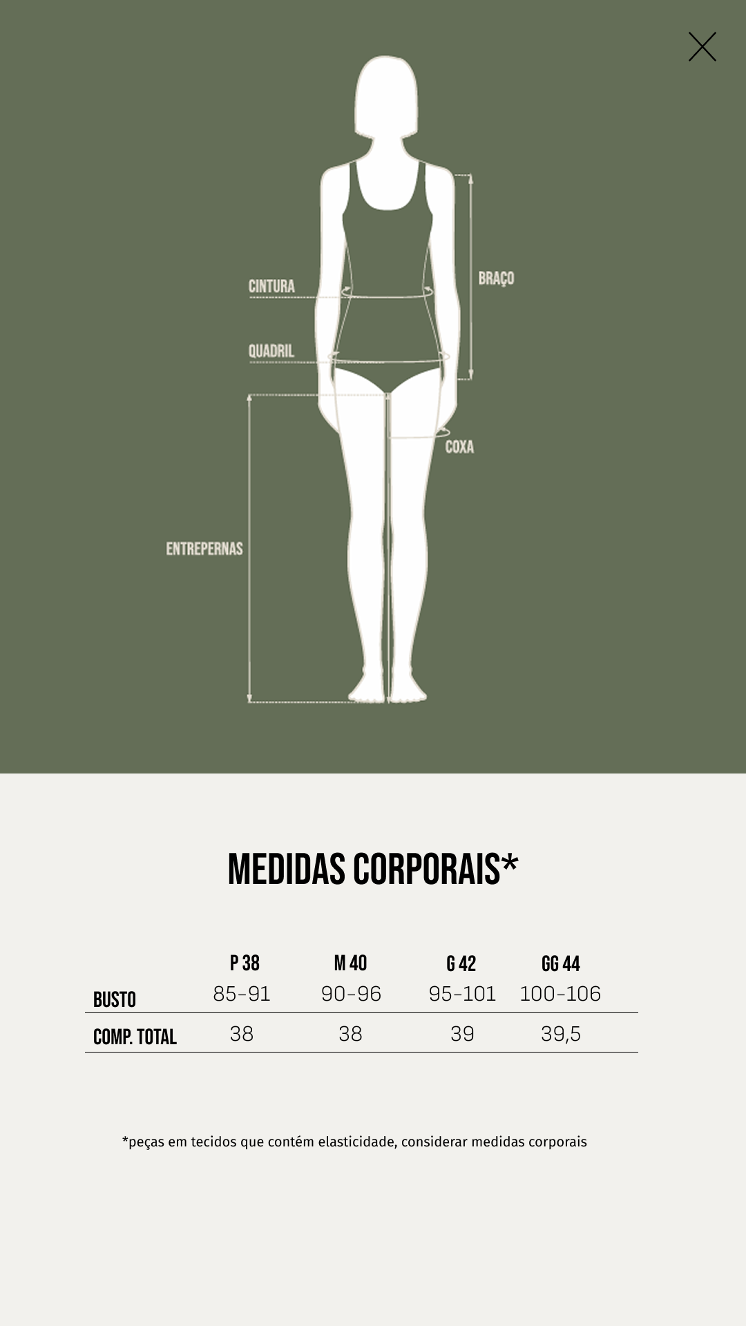 Tabela de Medidas - Top Denise - Power Skin™ - Verde Militar
