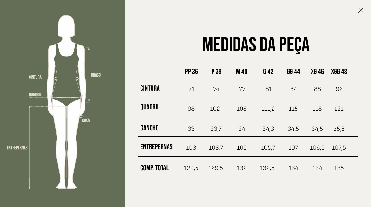 Tabela de Medidas - Calça Giulia - Risca de giz