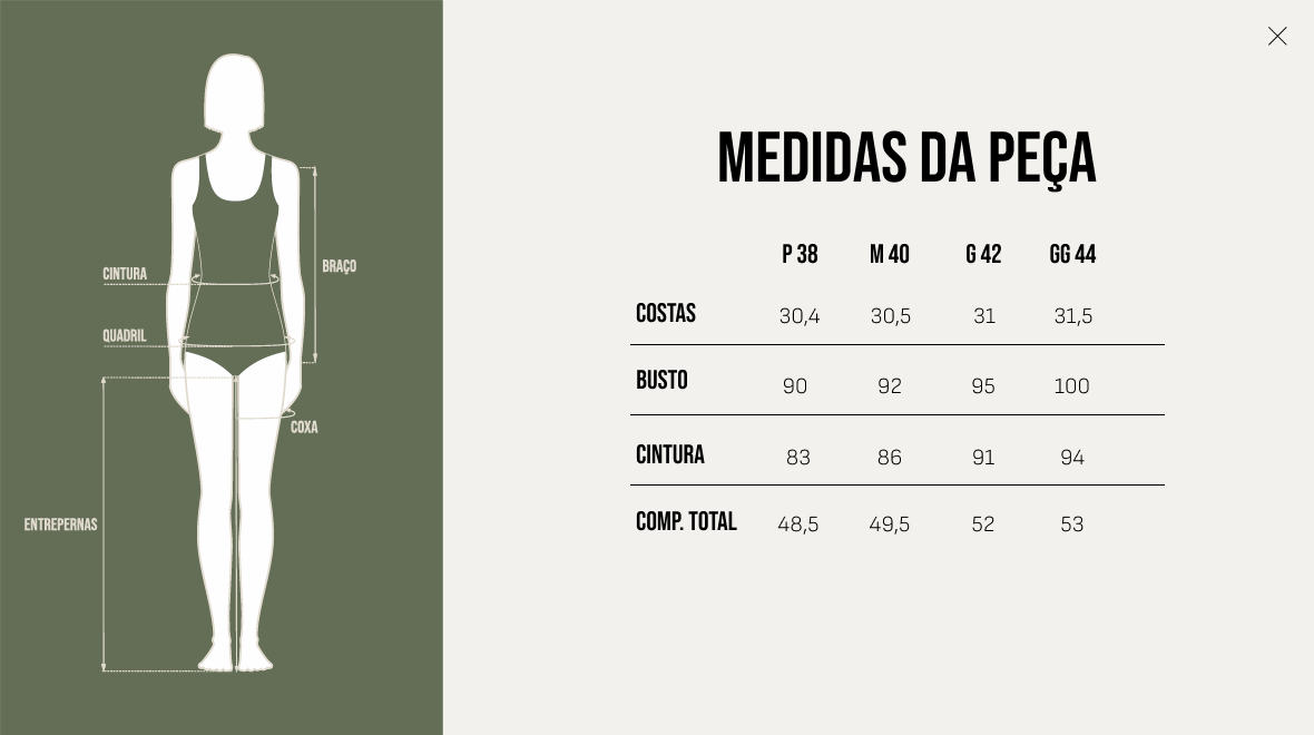 Tabela de Medidas - Colete Isabella - Risca de giz