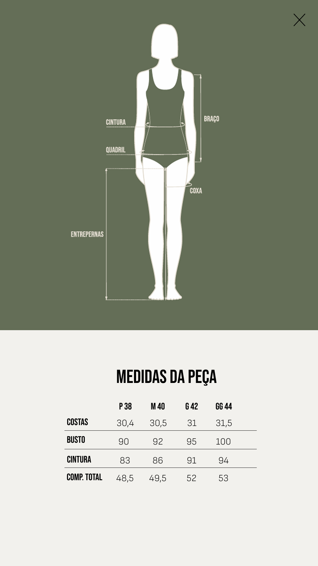 Tabela de Medidas - Colete Isabella - Risca de giz