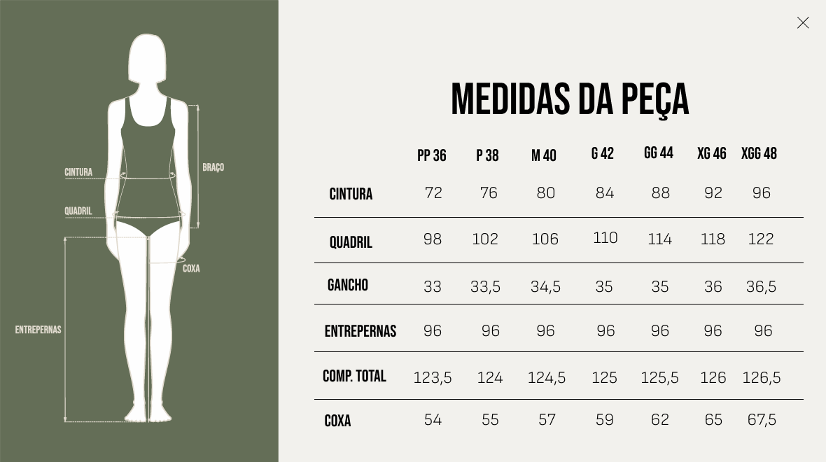 Tabela de Medidas - Jeans reto Luisa