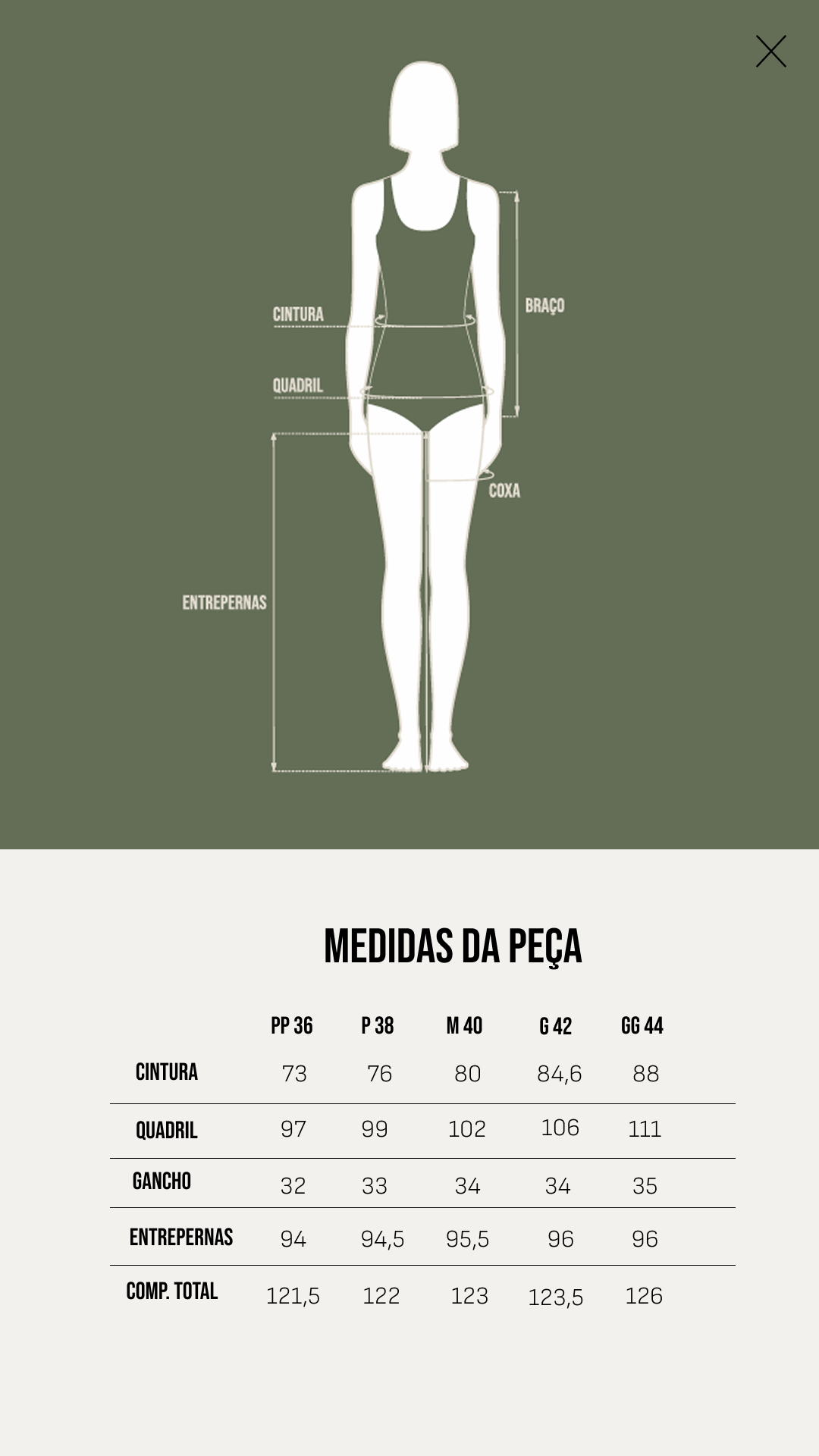 Tabela de Medidas - Calça Marianne - Preta
