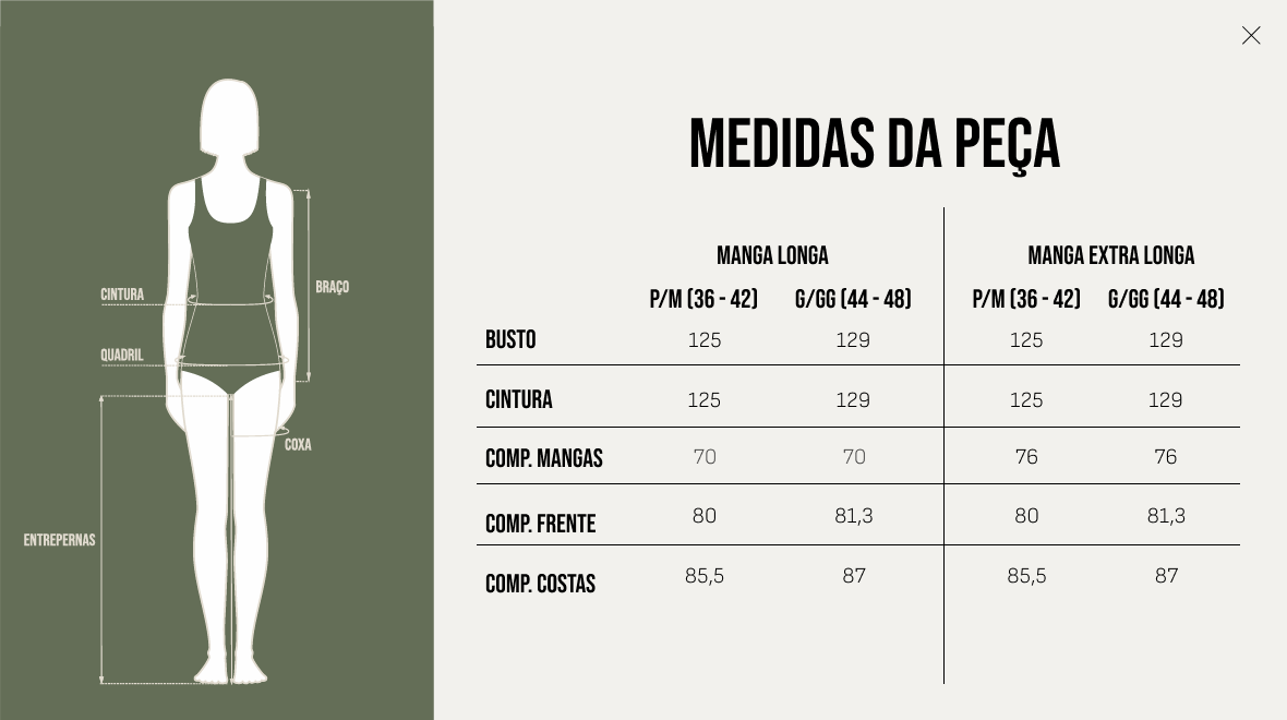 Tabela de Medidas - Chemise Nicolli - Offwhite