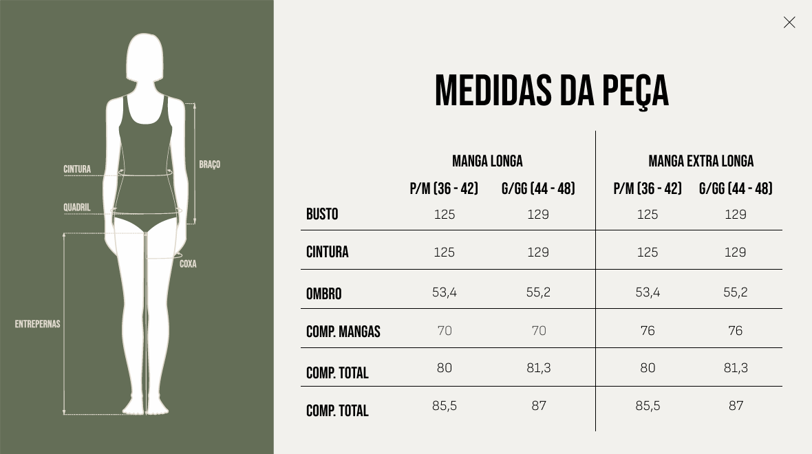 Tabela de Medidas - Chemise Nicolli Longa