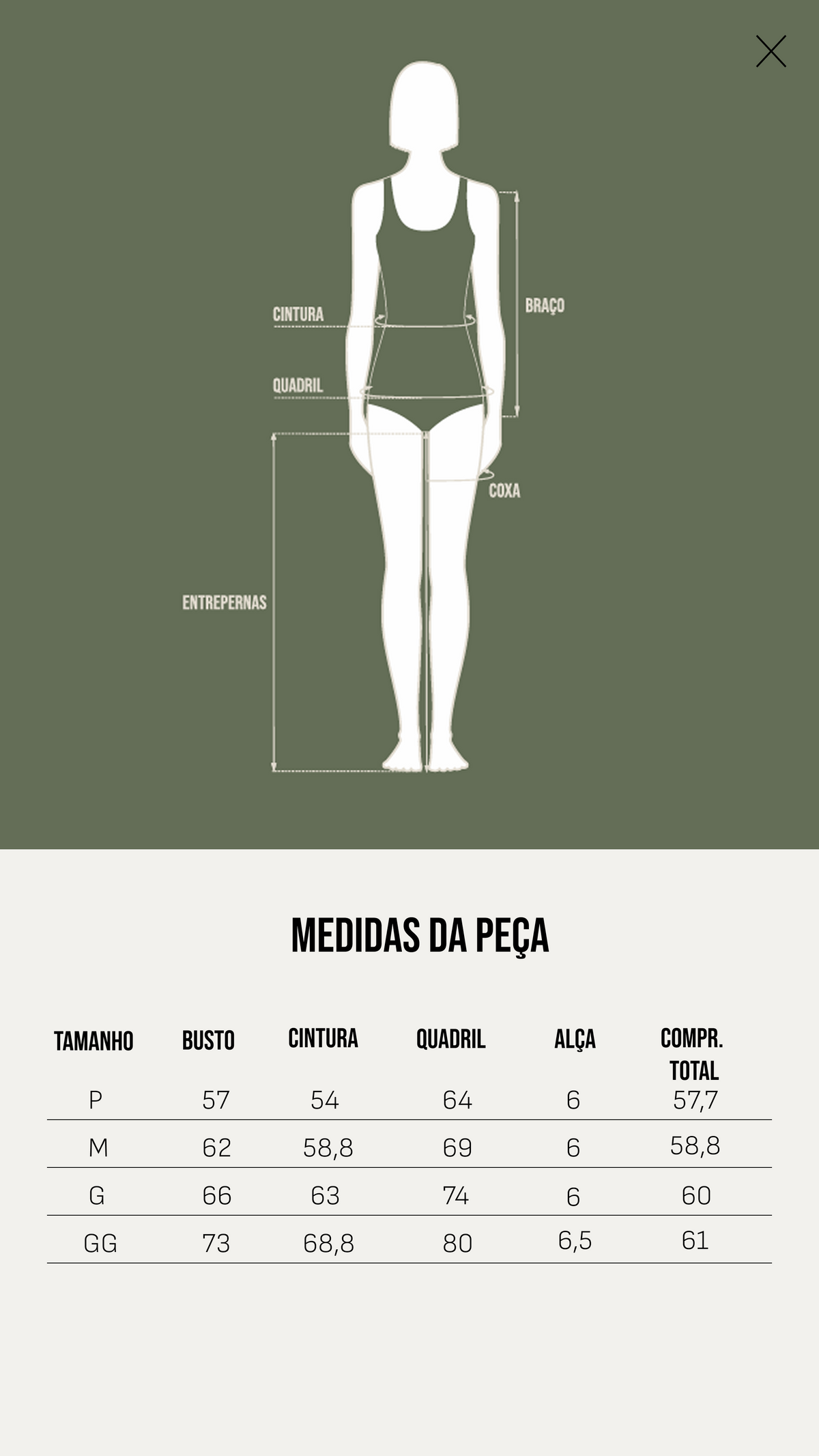 Tabela de Medidas - Blusa Marcella Preta