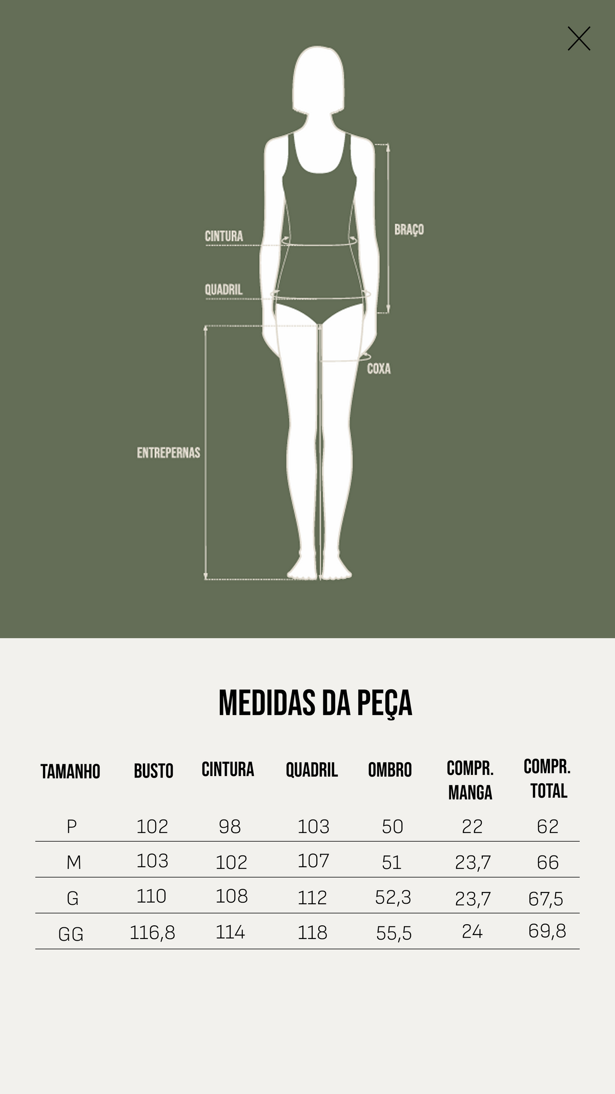 Tabela de Medidas - Camiseta Karine Preta