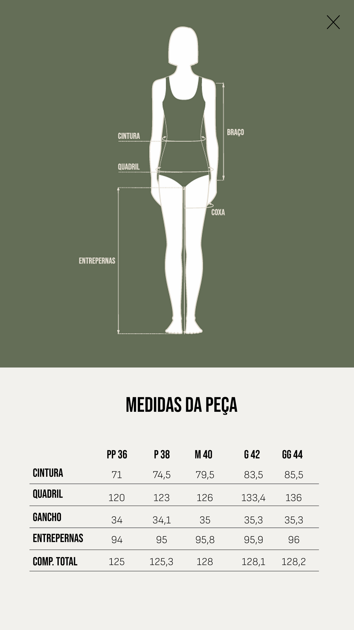 Tabela de Medidas - Calça Catarina Offwhite