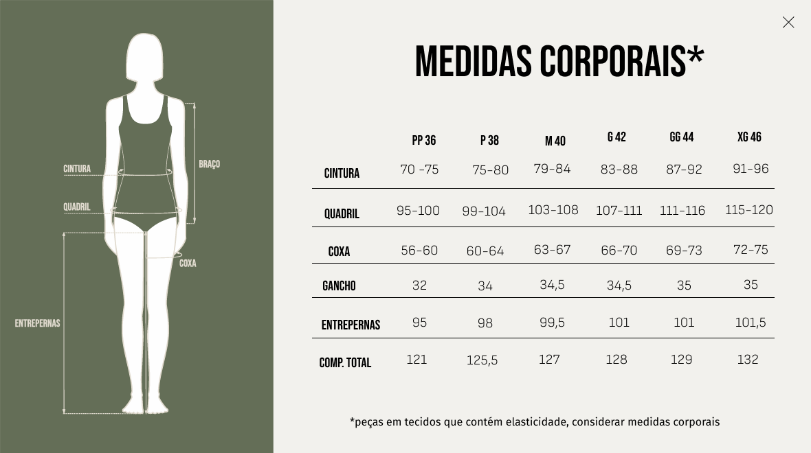 Tabela de Medidas - Calça Thais
