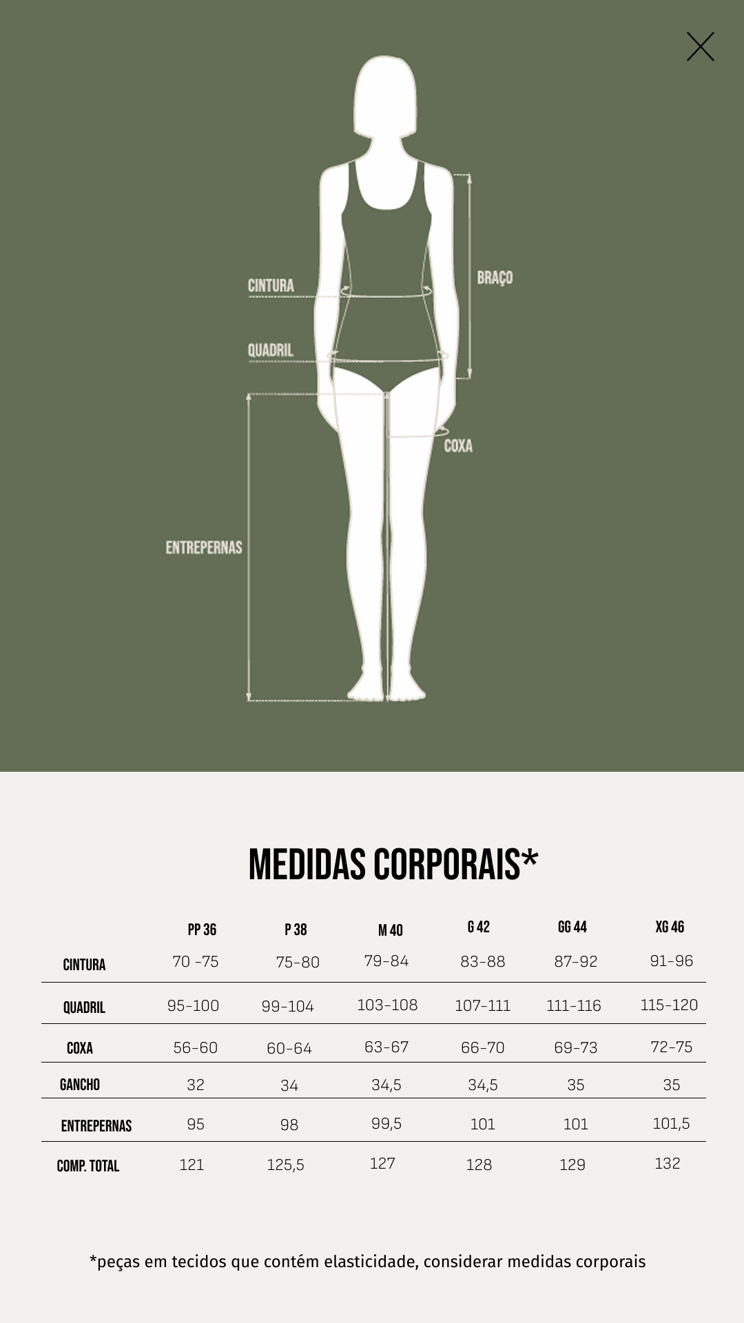Tabela de Medidas - Calça Thais