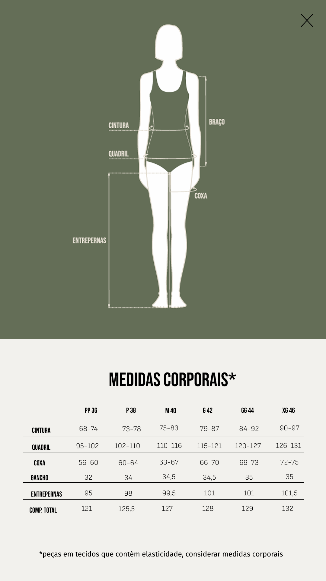 Tabela de Medidas - Calça Thais